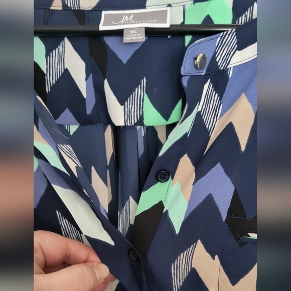 Chevron Pattern Multicolor Popover 3/4 Sleeve Blouse - Picture 5 of 8